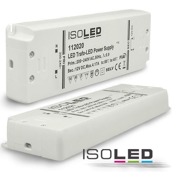 Alimentation LED ISOLED 12VDC 0-50W super fines non dimmable