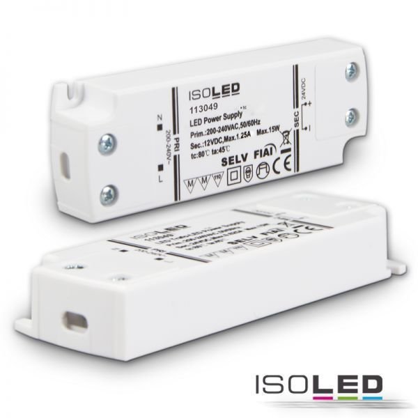 LED Trafo / Netzteil ISOLED 12VDC 0-15W ultraflach nicht dimmbar