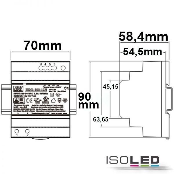 LED Hutschienen-Trafo MEAN WELL HDR-100-12 0-100W nicht dimmbar