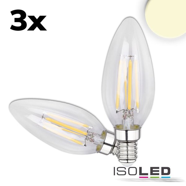 LED Filament Kerze ISOLED E14 4W (ca. 40W) 400lm 3000K klar, 3er Pack