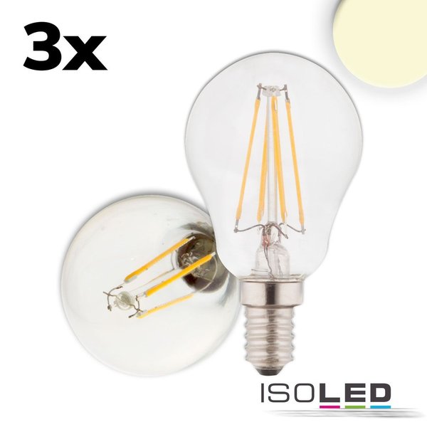 LED Filament Kerze ISOLED E14 4W (ca. 40W) 400lm 2700K klar, 3er Pack